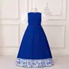 Vestido Roupão Novo Estilo Transfronteiriço para Meninas, Vestido Estampado com Mangas Bufantes, Vestido Longo de Gola Redonda, Vestido Roupão Infantil