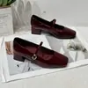 Zapatos Mary Jane Cuadrados de Charol Francés con Tira Única para Mujer Moda Nuevo Estilo Verano Tacón Grueso Elegantes de Corte Bajo Zapatos Individuales para Viajar