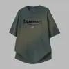 Camiseta de Manga Curta Estilo Americano, Algodão Puro Pesado 260g para Homens, Gola Redonda, Toda em Algodão, Caimento Solto, Estampa de Letras Tendência, Manga Meia
