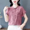Novo estilo chinês algodão linho top feminino 2025 verão novo estilo nacional gola vertical botão manga curta linho camisa tendência
