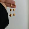 Brincos Yunyao com Três Contas Douradas e Franja em Aço Titânio High-End Não Desbota Aço Titânio Joias Femininas 18K Dourado