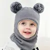 Conjunto de gorro y bufanda de invierno de venta caliente transfronteriza para niños, gorro con orejeras forrado de polar para bebés y gorro de una pieza tejido para niños