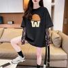 Estilo Preguiçoso Letras Estilo Ocidental Algodão Puro Falso Camiseta de Duas Peças para Mulheres Celebridade da Internet Renda Pesada Costura Solta Top que Cobre a Barriga
