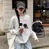 Camiseta de Algodón Puro Estilo Retro Americano Oversize Hombro Caído Manga Larga Diseño Femenino Sentido de la Moda Nicho Primavera Holgada Tendencia Marca Top