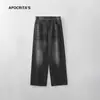 Roupas Masculinas Apo Jeans Rasgados Retro Americano Transfronteiriço Calças Retas Largas Masculinas de Inverno Lavadas de Preto com Bigodes