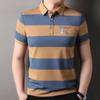 Camiseta masculina de manga curta bordada com lapela, fio tingido, listrada, verão, nova, para jovens e meia-idade, casual, polo, top fino