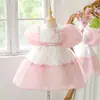 Novo Vestido de Festa Infantil da Amazon, Vestido de Malha com Mangas Bufantes para Crianças Tamanhos Médio e Grande, Vestido Estampado de Florista para Meninas