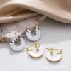 Pendientes de Aro Transfronterizos Europeos y Americanos con Concha Marina Natural Cortada en Forma de Abanico Incrustados en Oro y Plata Pendientes de Doble Cara para Mujer