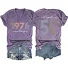 1976 Vintage Capítulo50 Amazon Ebay Sitio Independiente Moda Versátil Camiseta de Manga Corta con Cuello en V para Mujer