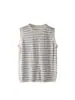 Item Popular de Moda Feminina Deste Ano: Top de Malha de Linho e Algodão Estilo Ic Xiaohuo, Regata Listrada de Verão com Gola Redonda Feminina