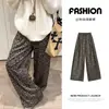 Pantalones anchos de estilo retro americano con estampado de leopardo, nueva colección de otoño, de cintura alta, pierna recta, pantalones casuales, pantalones largos anchos retro y elegantes para mujer