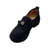 Mocasines de cuero gruesos estilo vintage británico con camelia, de slip-on y corte profundo para mujer, zapatos casuales versátiles