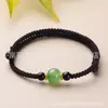 Pulseira de cordão vermelho tecida à mão com cristal de obsidiana, conta da sorte, unissex, corda de mão ajustável, joia