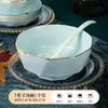 Tigela de Cerâmica Ultra-Espessa Esmaltada Colorida de Grau Alimentício Jingdezhen para Uso Doméstico, Alto Valor Estético, Adequada para Macarrão Instantâneo e Sopa de Macarrão com Caracol