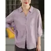 Camisa de manga corta de verano nueva y versátil con cuello en V, ajuste ceñido, de algodón y lino, con cuello camisero, tops casuales para mujer