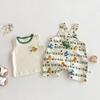 Conjunto de Dinosaurio para Niños 2026 Nuevo Verano Estilo Coreano Chaleco de Dibujos Animados para Niños Monos con Estampado Completo Modernos