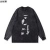 Sudadera Harajuku Lavada Desgastada Cuello Redondo Anime Retro Americano Oversize High Street Top Manga Larga Estampado