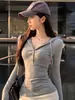 Estilo Nuevo Otoño e Invierno Estilo Puro Deseo Chica Picante Camiseta de Manga Larga con Capucha de Algodón Puro Corta para Mujer, Top de Diseño Ajustado para Mujer