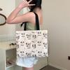 Bolsa de Lona Cartoon Fofa Coreana para Mulheres com Bom Acabamento Bolsa de Ombro com Zíper para Estudantes Indo para a Aula Bolsa de Grande Capacidade Bolsa Tote