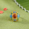 Yuebao Joyería Plata de Ley S925 Chapado en Oro Ágata Roja del Sur Tendencia Nacional Cloisonné Vintage Flor de Loto Mariposa Forma de Huevo Anillo Anillo de Plata