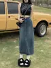 Verano 2023 nuevo diseño dividido Falda de mezclilla para mujer cintura alta cubierta línea A cadera falda longitud media