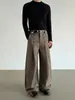 Calça Pleated Wide-Leg Dupla Face Estilo Retro Americano Old Money de Cintura Alta Reta Solta Casual Longa para Homens e Mulheres