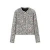 Chaqueta Corta de Tweed para Mujer en Primavera y Otoño, Cuello Redondo Estilo Francés con Botones Dorados, Ropa para Mujer de Lujo Ligero, Boutique de Alta Sociedad