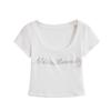 Camiseta de Manga Corta con Cuello Redondo Escotado, Corte Bajo, Figura Slim de Estilo Americano, Pura con Pedrería Hot Drilling, Sexy Ombligo