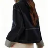 Elegante y casual chaqueta vaquera para mujer, con cuello de solapa, un nuevo diseño de primavera/otoño, corte corto y holgado, y puños de cuadros versátiles.
