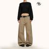 Calça Casual Yongfang Estilo Retrô Americano para Homens e Mulheres, Versátil, Caimento Relaxado, Emagrecimento, Solta, Calças Casuais de Perna Larga Comprimento Total