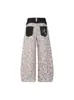 Jeans Retro Americano con Bolsillo de Parche Estampado de Leopardo Unisex Nuevos Holgados Estilo Callejero Pantalones Casuales de Pierna Ancha