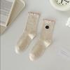 Calcetines de Media Caña para Niña Estilo Japonés Suave Primavera Bordado de Dibujos Animados Estilo Académico Punto Dulce Calcetines de Color Sólido para Niños