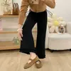 7507 Calça de Maternidade Cordão Lateral Babado Outono/Inverno Calça de Pierna Reta Calça Casual Elástica Calça Cropped Versátil