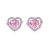 Collar de Plata de Ley S925 Estilo Coreano para Mujer, Aretes de Zirconia Rosa con Forma de Corazón de Lujo Ligero de Nicho, Anillo de Plata con Forma de Corazón Estilo Chanel para Mujer