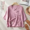 Ropa abotonada estilo chino, camisa de cuello diagonal bordada estilo nacional, nuevo modelo de verano 2026, top étnico artístico casual holgado