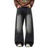 Bigodes de Gato Azul Gelo Desgastado Versátil Casal Calça Comprida Silhueta Solta Jeans de Perna Larga Homens Mulheres