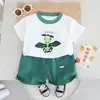 Ropa de Verano para Niños de 1 a 4 Años Ropa para Bebés y Niños Traje Lindo de Pequeña Bestia Voladora Cuello Redondo Manga Corta Conjunto de Dos Piezas de Ropa de Verano