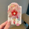 Acessórios de cabelo Hanfu estilo chinês para crianças, elásticos de cabelo com flor vermelha estilo etéreo e antigo, adequados para coques e rabos de cavalo