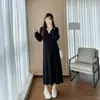 Vestido de Tricô Longo com Manga Longa Afinando Outono Inverno Novo Toque de Luxo Camada Base Longa Roupa Íntima Vestido de Lã Saia Longa Feminina