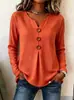 Ropa de Mujer Transfronteriza Europea y Americana de Amazon 2026 Principios de Otoño Nuevo Top Holgado de Color Sólido con Cuello en V, Botones, Plisado y Mangas Largas para Mujer