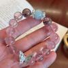Pulseira de Cristal Natural Cristal Rosa Fresca e Doce para Mulheres com Contas de Água-Marinha e Ametista