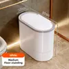 Papelera delgada para uso doméstico, alto valor estético, adecuada para baño e inodoro, gran capacidad con tapa, para cocina y sala de estar, en estilo de lujo ligero