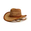 Sombrero de Paja de Vaquero Occidental Estilo Étnico Retro Sombrero de Jazz Europeo y Americano Sombrero Casual para Viajes al Aire Libre en la Pradera Sombrero de Ala Curva Moderno