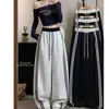 [Exclusivo para o Sudeste Asiático] Calça Esportiva Retrô Feminina, Calça Larga Solta de Primavera e Outono, Calça de Moletom Color Block Estilo Preguiçoso