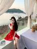 Vestido Rojo sin Mangas de Estilo Socialité Francés para Mujer, Ceñido a la Cintura y Adelgazante, Adecuado para Ceremonias de Mayoría de Edad y Fiestas Anuales, Elegante Vestido Corto de Corte en A
