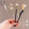 Grampo de Cabelo de Flor para Mulheres, Novo Estilo Chinês, Grampo de Madeira Estilo Antigo, Grampo de Cabelo Hanfu, Grampo de Cabelo de Alto Padrão, Grampo de Cabelo Estilo Chinês Tradicional, Acessório de Cabelo