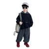 Conjunto Xadrez de Outono para Meninos 2025 Primavera e Outono Estilo Coreano Roupa de Bebê com Capuz de 2 Peças
