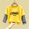 Nueva Moda de Primavera y Otoño para Niños Camiseta Básica Estampada de Moda 100% Algodón Camiseta de Manga Larga con Cuello Redondo a la Moda para Niñas