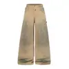 Jeans de Pierna Ancha con Doble Cintura y Parches Estilo Páramo para Hombre, Estilo High Street Americano Holgado, Pantalones Largos hasta el Suelo con Aspecto Sucio Desgastado