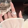Anillo Abierto de Perla Cuadrada y Cuenta Redonda Metálica Plegada Anillo para Dedo Índice de Personalidad Estilo Frío ins Anillo de Moda Tendencia